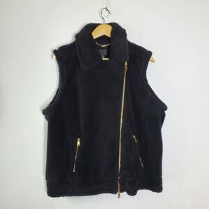 RLL Ralph Lauren Black sherpa Fleece Vest with Gold Zipper Size Large EUC